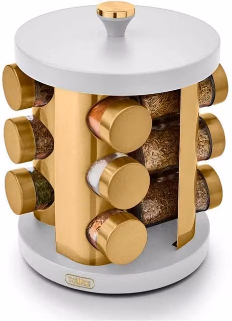 Tower Rotating 12 Jar Spice Rack in White with Glass Jars