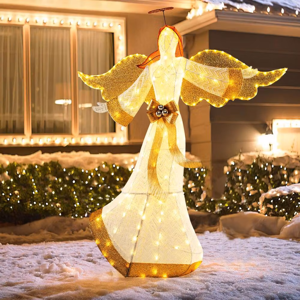 Costway Lighted Angel Christmas Decoration with Halo and Bow in White – 5