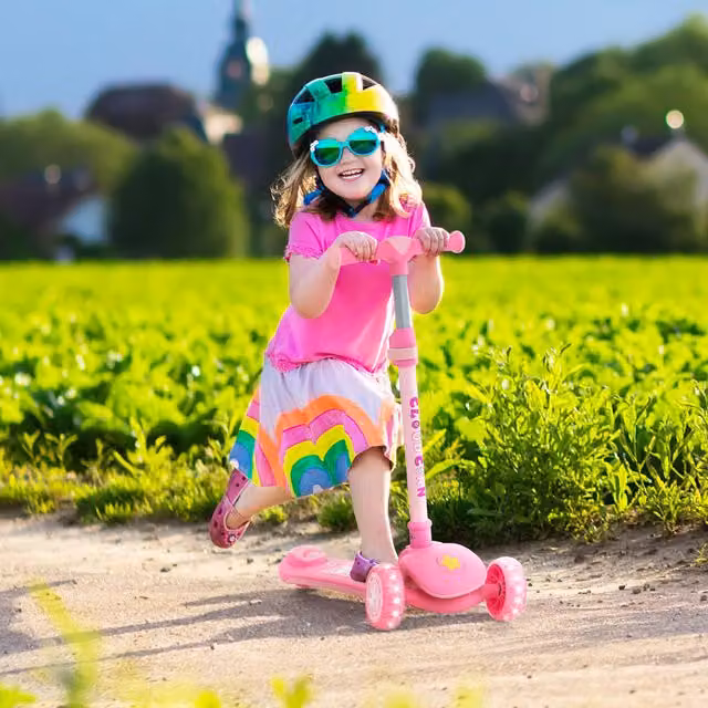 Costway Pink Folding Kids Kick Scooter with Height Adjustment, Light and Sound