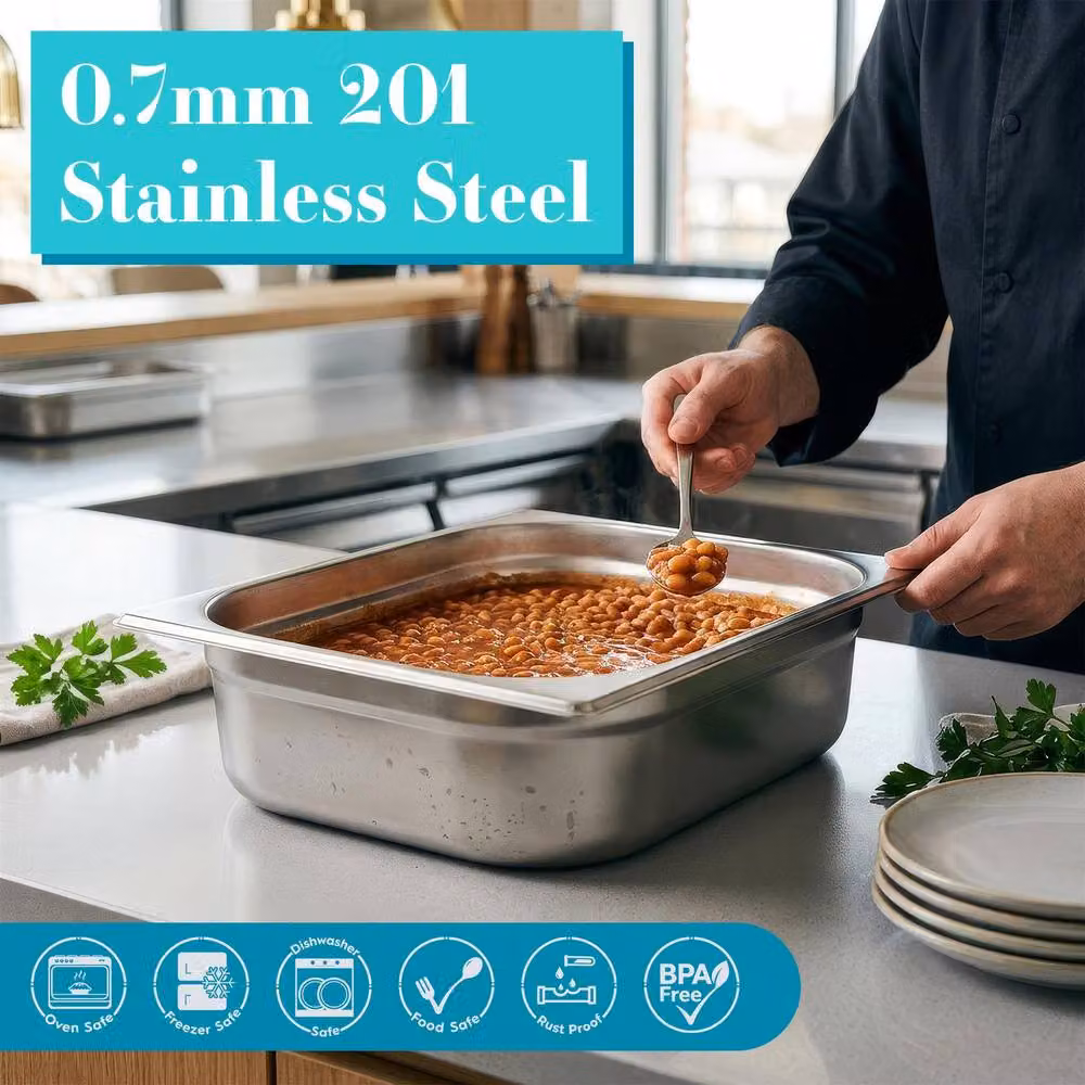 Argon Tableware Stainless Steel Gastronorm Container with Lid, 1/2 Size, 5.5 l, Silver – 4