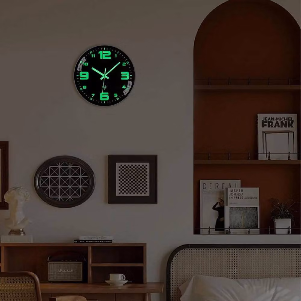 NESTLUNE Modern Round Quartz Silent Wall Clock with Luminous Glow in Black – 4