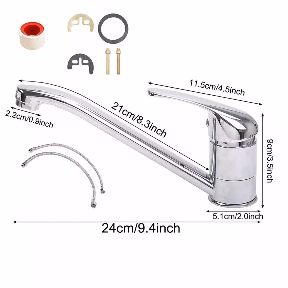 VOGREX Chrome Kitchen Mixer Tap with Single Lever and Swivel Spout in Silver – 2