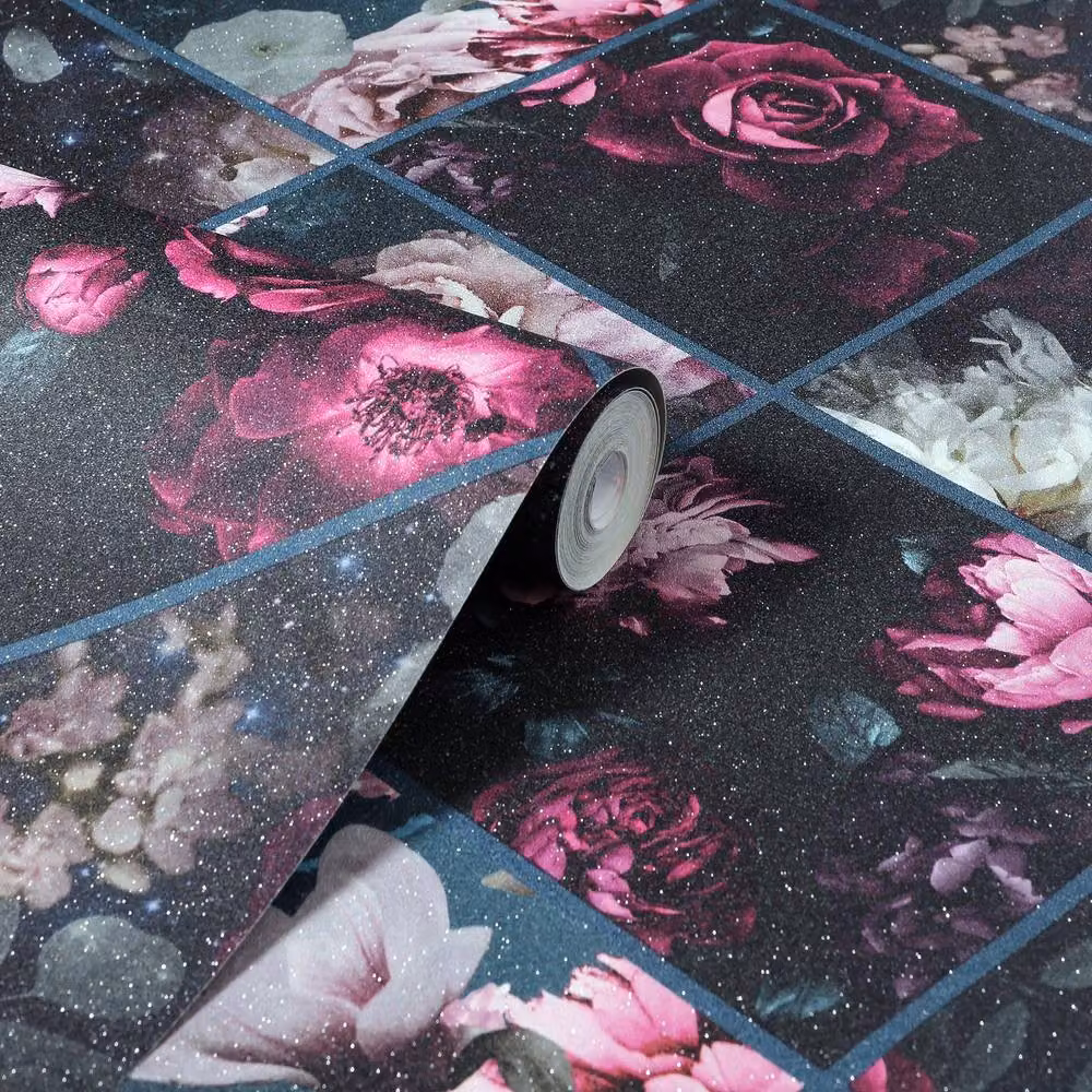 Arthouse Floral Collage Botanical Wallpaper in Purple and Petrol – 2