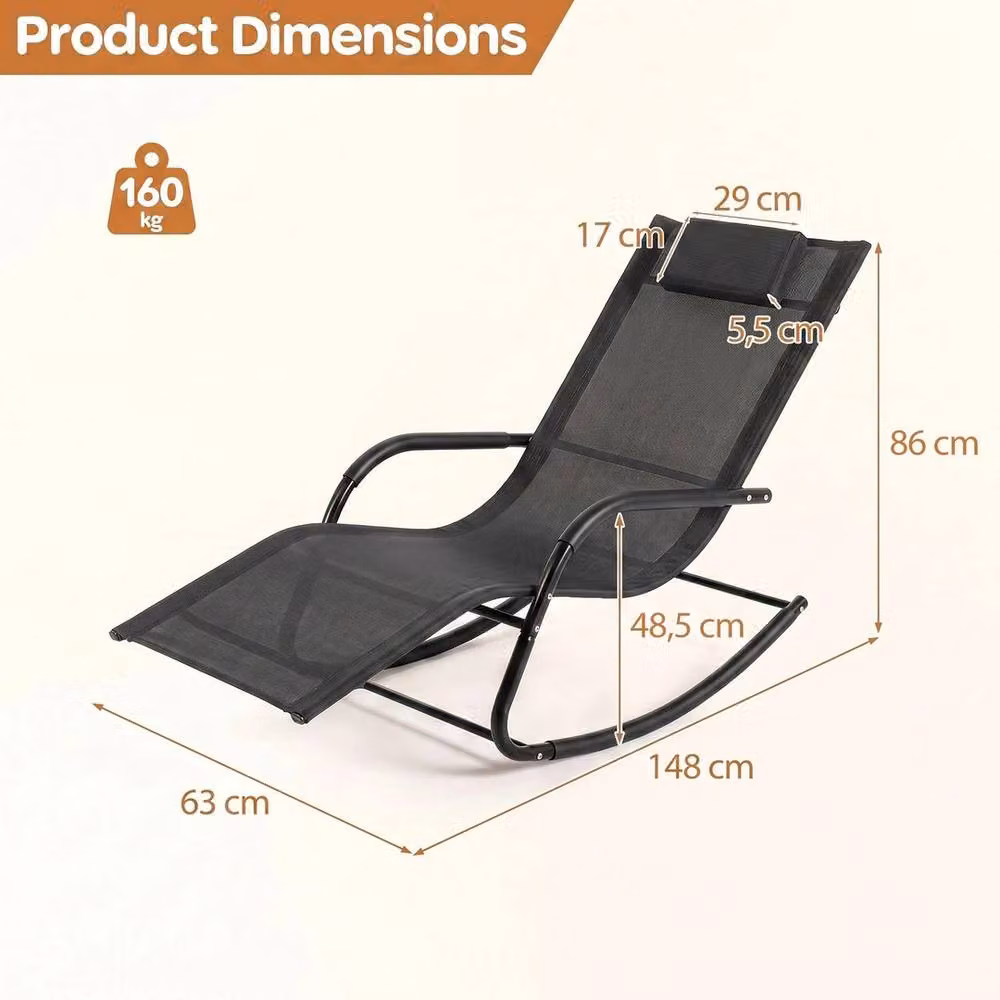 FORGEVIO Black Outdoor Rocking Chair with Textilene Fabric and Metal Frame for Garden or Patio – 2