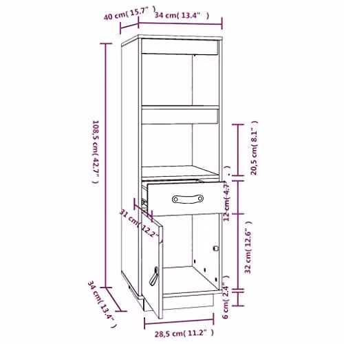vidaXL Highboard in Black Solid Pine Wood, W/D/H: 34 x 40 x 108.5 cm – 3