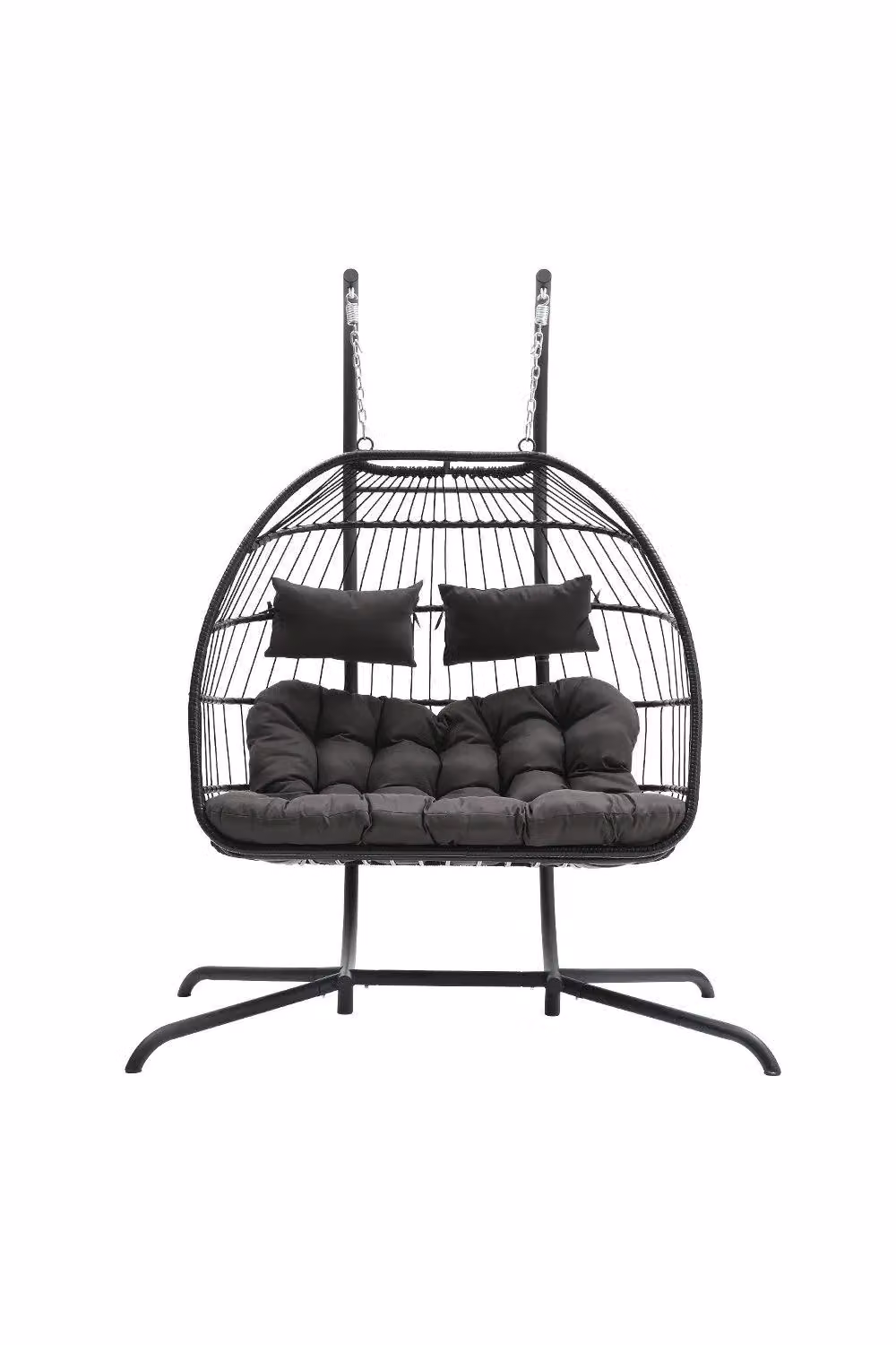 Garden Sanctuary 2-Seater Outdoor Hanging Egg-Shaped Chair in Matt Black Metal – 2