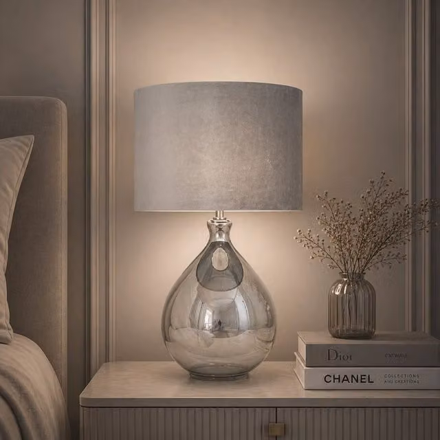 Pagazzi Cairo Grey Glass and Fabric Modern LED Table Lamp