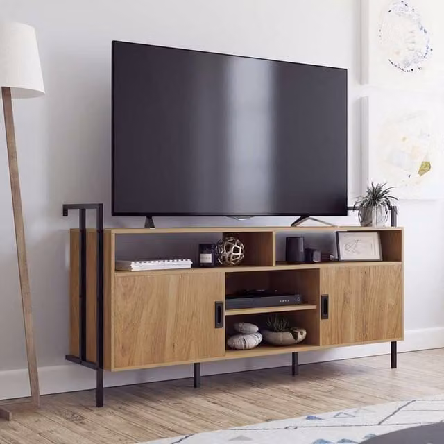Teknik Office Hythe Industrial Wall Mounted TV Stand in Brown Wood
