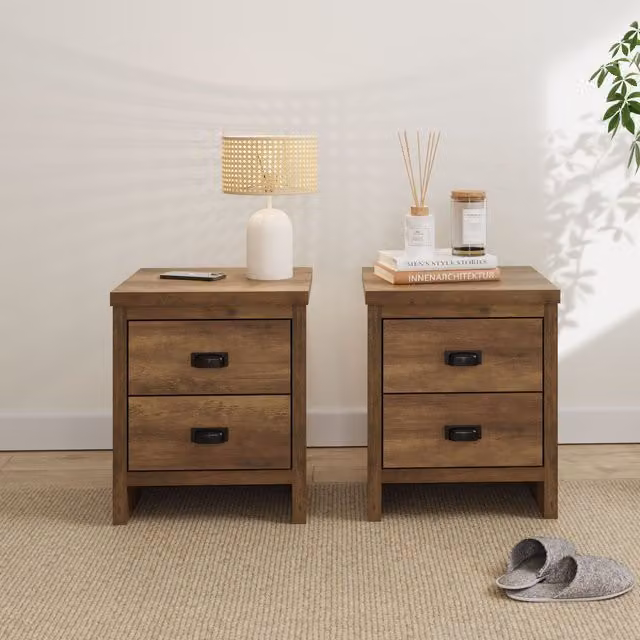 GFW Boston Pair of 2 Drawer Bedside Tables in Wild Oak Brown
