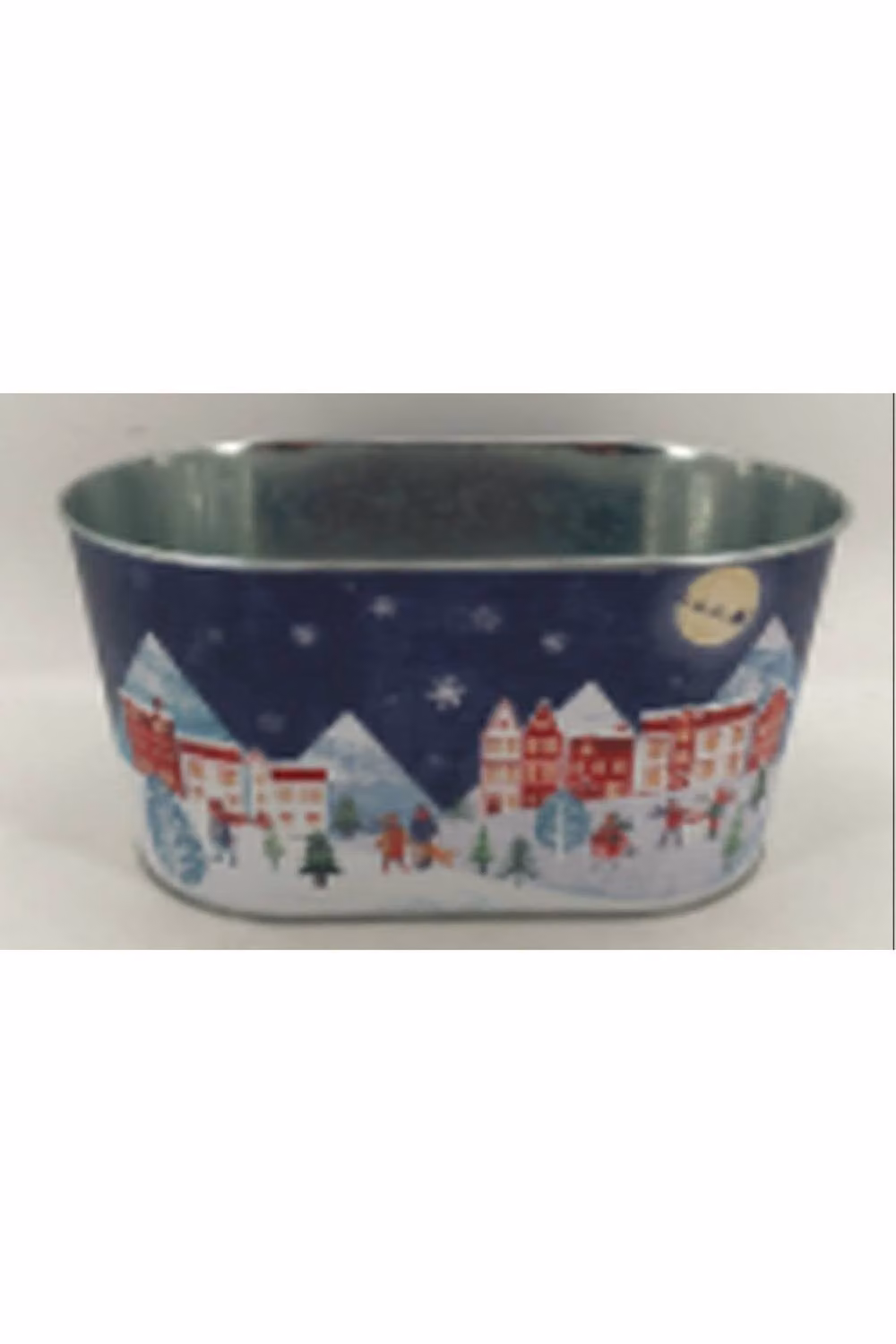 KDMD Blue Christmas Village Scene Oval Metal Tabletop Planter – 2