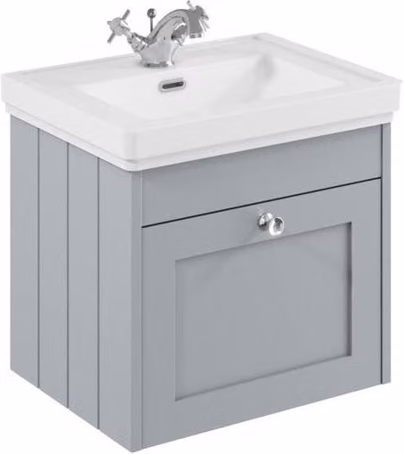 Balterley Classic 1 Drawer Wall Hung Unit and Basin with 1 Tap Hole, Satin Grey, Width: 50 cm