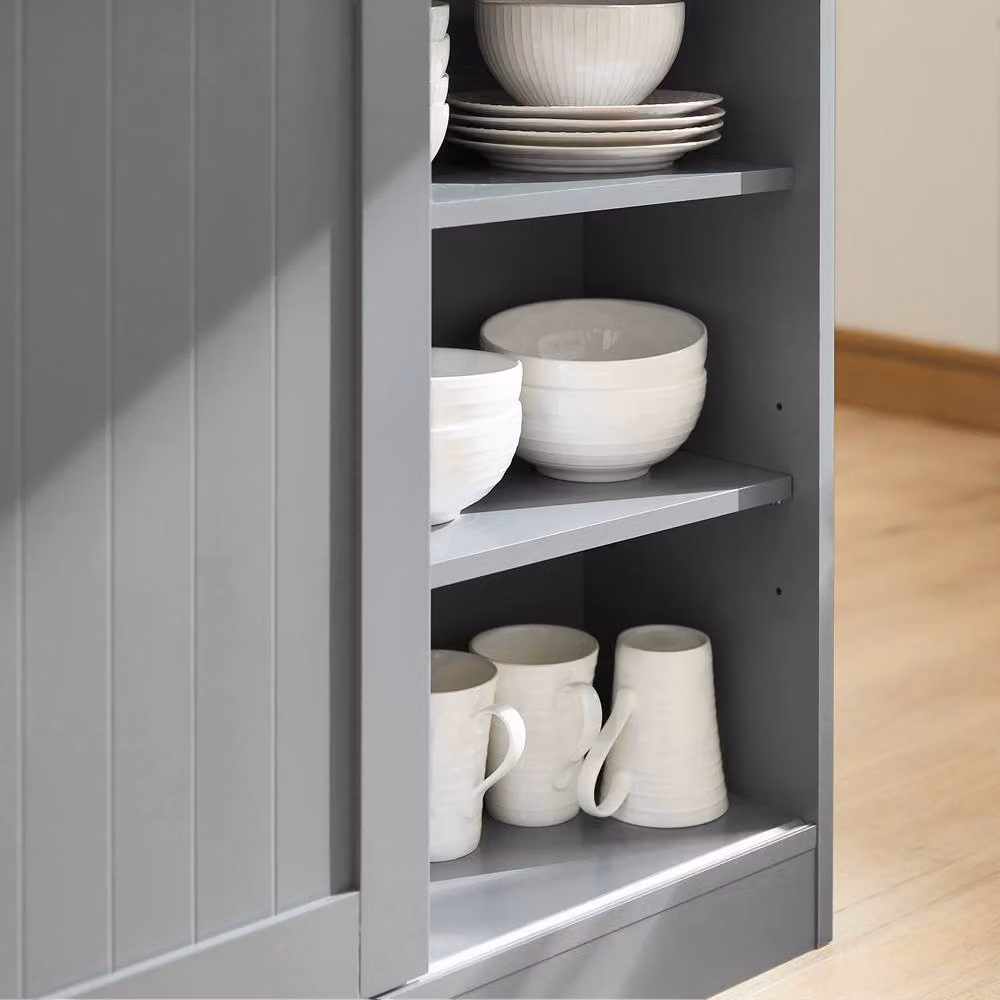 SoBuy Expandable Country House Style Kitchen Island with Sliding Doors in Grey Matt Wood Finish – 4