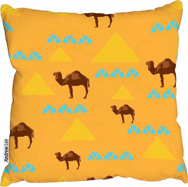 Andrew Lee Orange Graphic Ethnic Square Camels Cushion, W/D/H: 60 x 60 x 60 cm