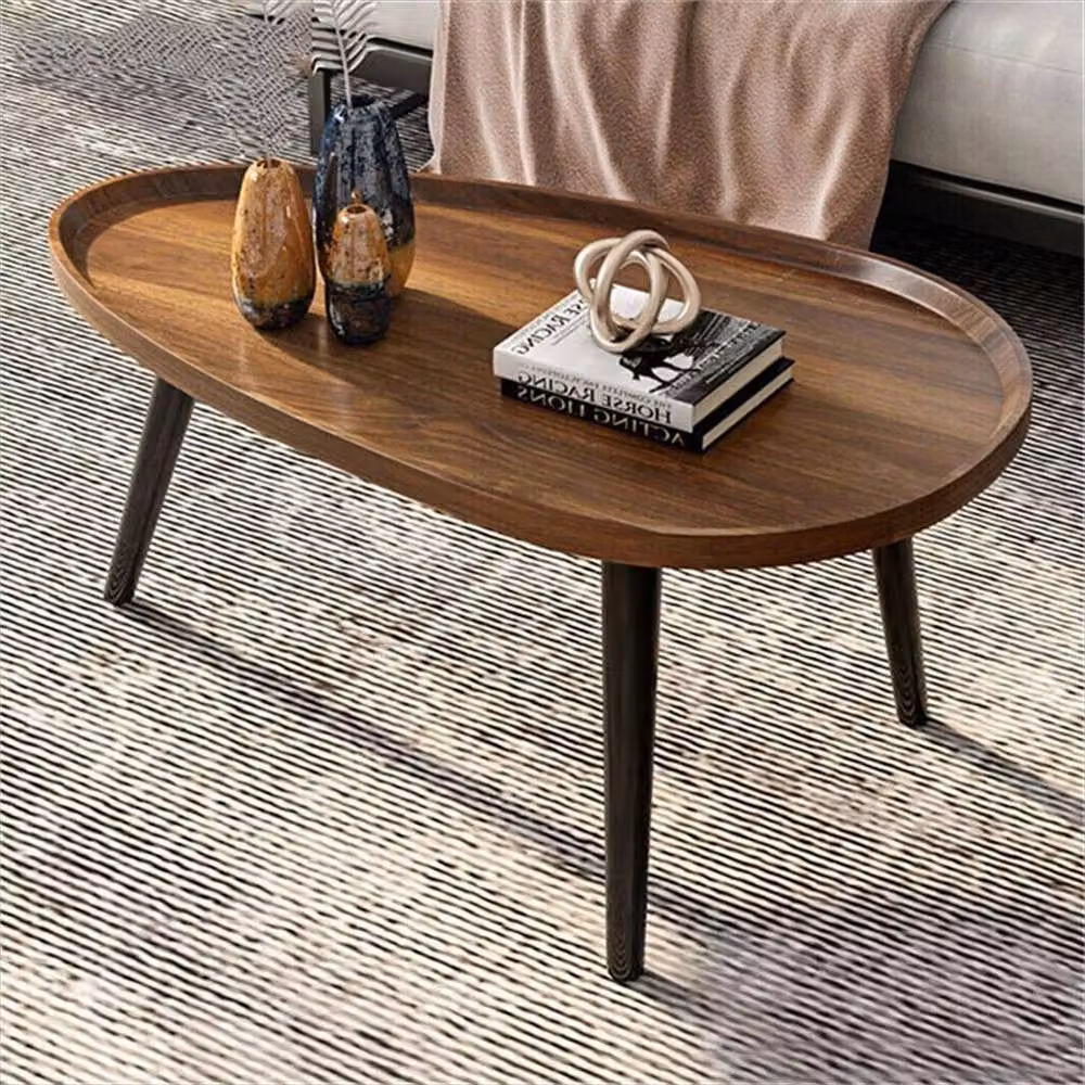 KORVIXA Brown Wooden Nesting Coffee Table with Oval MDF Tops – 2