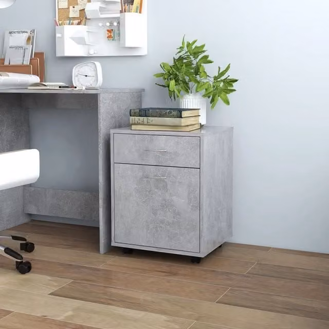 Berkfield Home Rolling Cabinet in Concrete Grey, W/D/H: 45 x 38 x 54 cm
