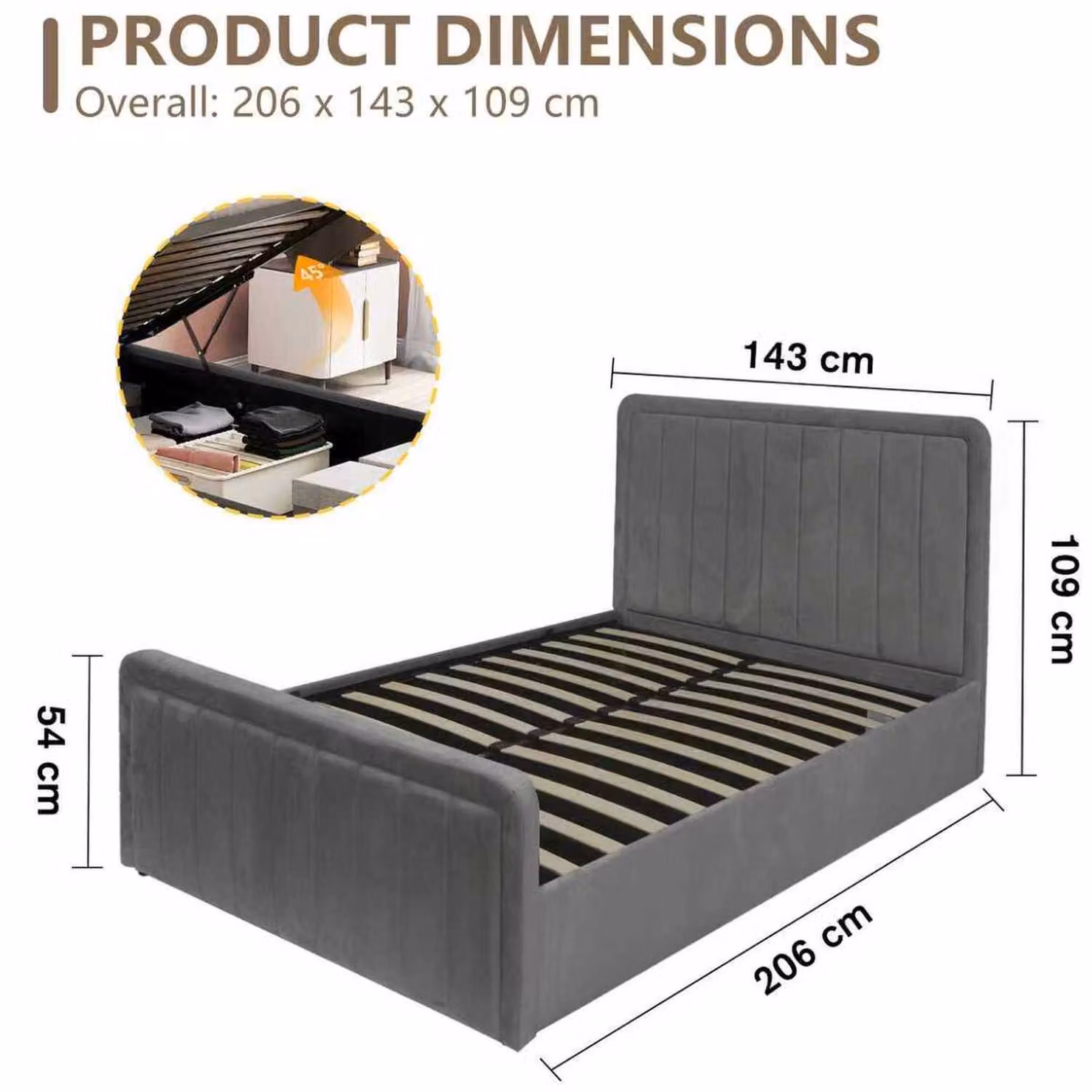 Comfy Living Modern Brushed Velvet Ottoman Bed Frame in Grey, 140 x 200 cm – 2