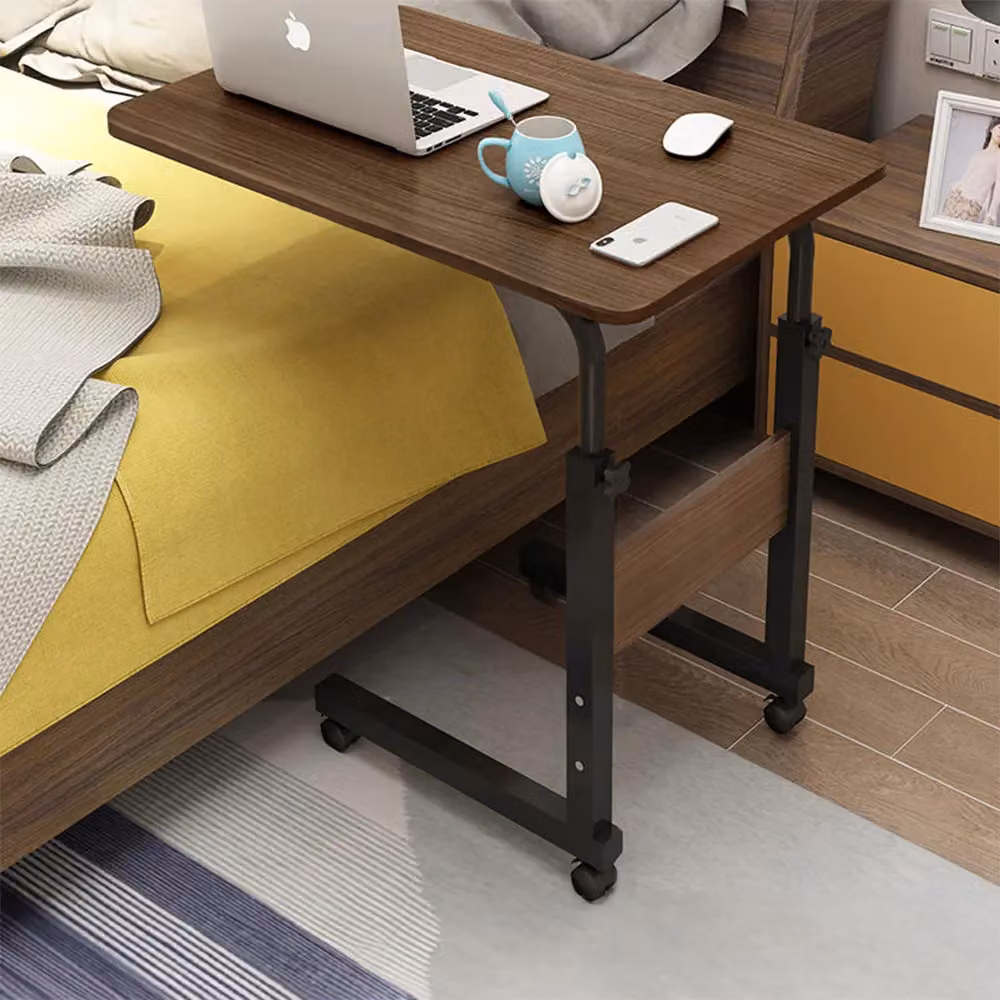 Living and Home Height Adjustable Mobile Overbed Desk with Wheels in Brown – 4