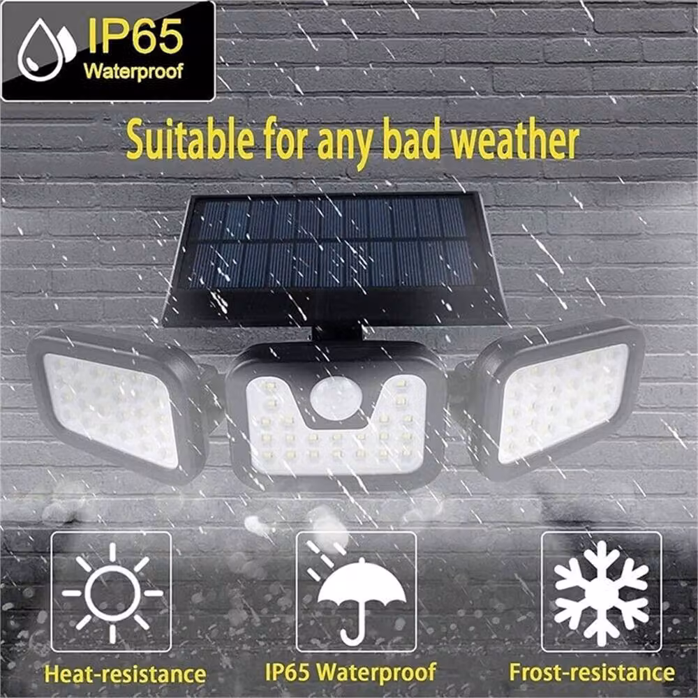 Kelvenix 3-Head Solar Powered LED Motion Sensor Wall Floodlight in Black – 4