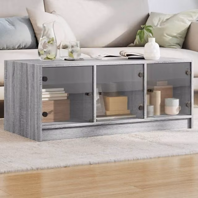Berkfield Home Grey Sonoma Coffee Table with Glass Doors, W/D/H: 102 x 50 x 42 cm – 1