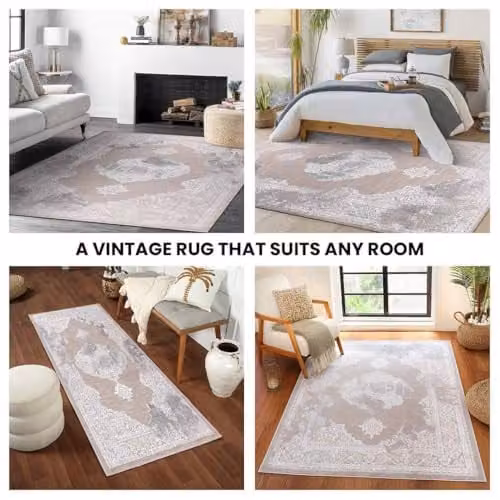 Livabliss Lustro-Vintage Boho Traditional Rectangular Rug in Beige, White and Grey, W: 80 cm, L: 150 cm – 3