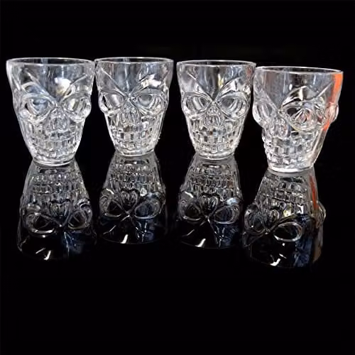 SHATCHI Set of 4 Transparent 3D Skull Shot Glasses, 55 ml