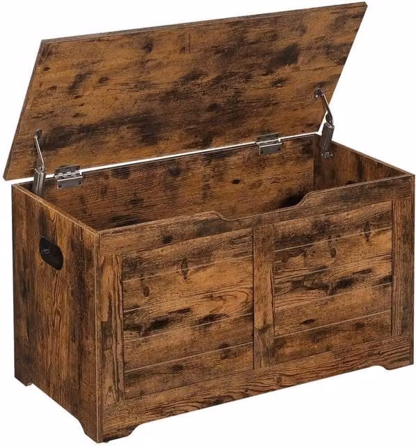 KORVIXA Brown Rustic Wood Storage Chest and Blanket Box W/D/H: 100 x 46 x 46 cm