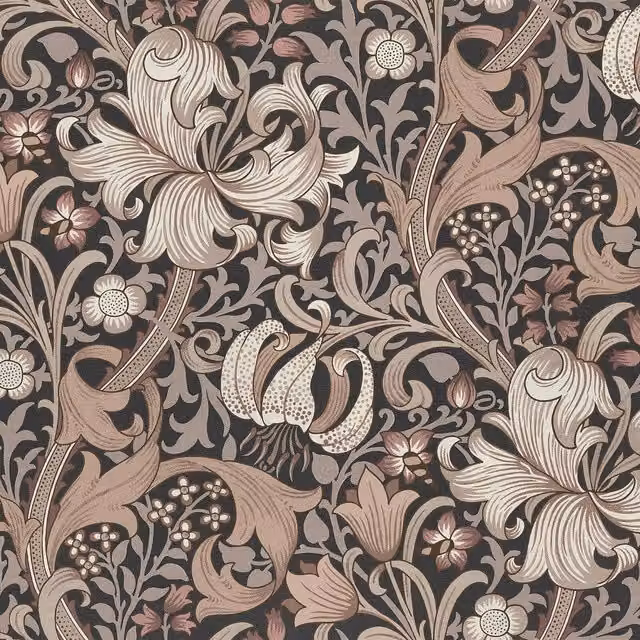 House of Hackney Golden Lily Botanical Floral Art Nouveau Wallpaper in Black