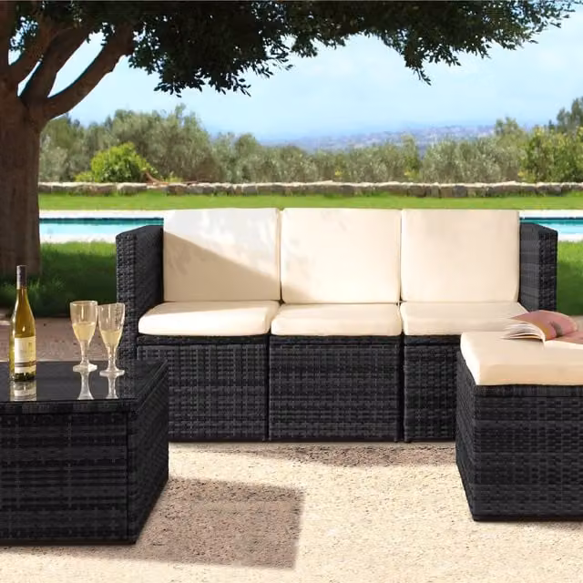 Comfy Living 3-Piece Modern Rattan Garden Patio Furniture Set with Cover, Black