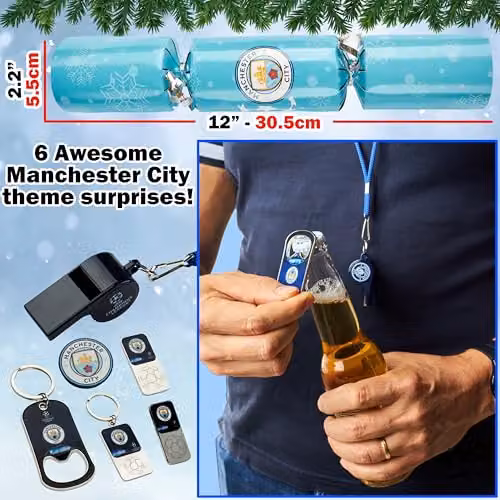 Manchester City F.C. Luxury Christmas Crackers, Pack of 6 Blue and Multicolour Festive Party Crackers with Football Collectibles – 2