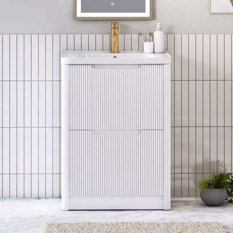 Royal Bathrooms Avenza 600mm Matt White Floor Standing Vanity Unit with 2 Drawers and Ceramic Basin