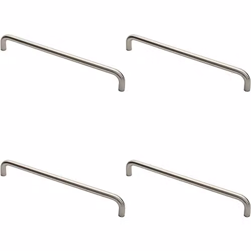Loops 4 Pack Round D Bar Pull Handles in Brushed Silver Stainless Steel, W: 44.4 cm, D: 1.9 cm, Fixing Centres: 42.5 cm
