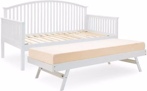 GFW Madrid White Lacquered Solid Rubberwood Day Bed with Guest Bed Frame, W/D/H: 90 x 190 cm