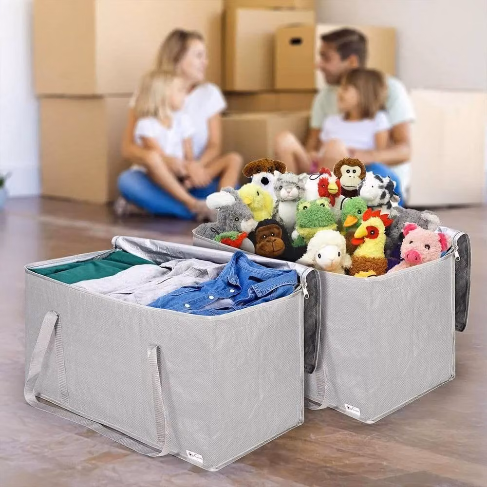 FORGEVIO 6 Pack Large Grey Fabric Moving Storage Bags with Lids and Handles – 2