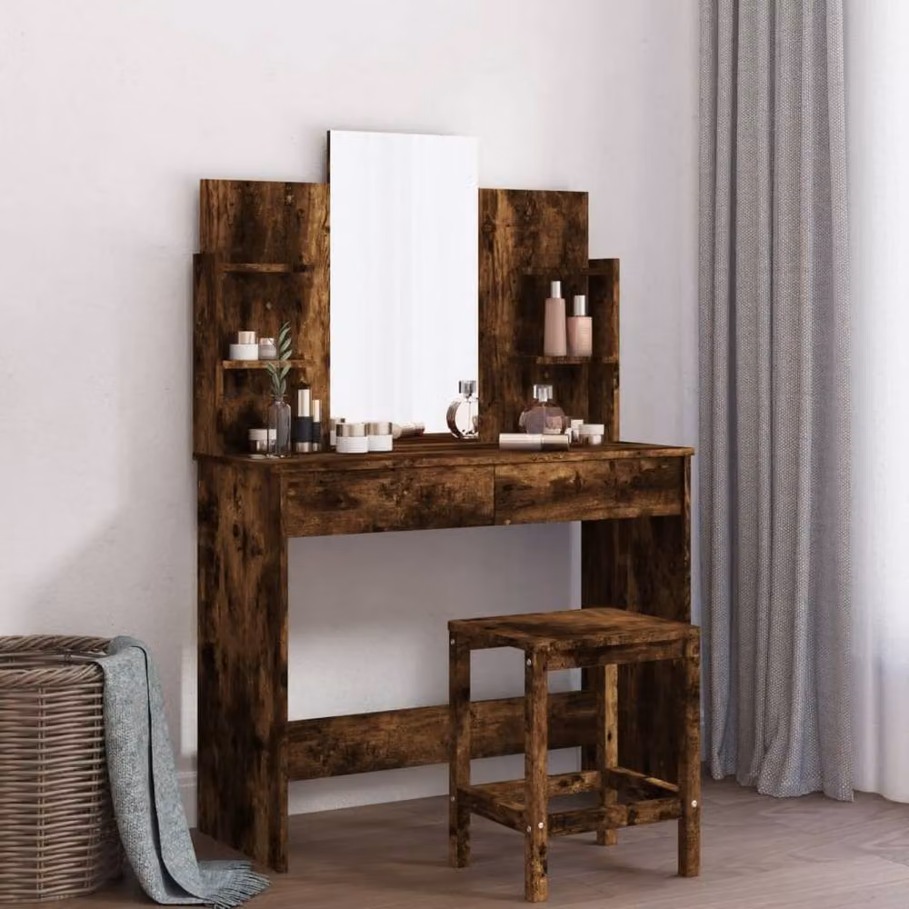 Berkfield Home Dressing Table with Mirror in Smoked Oak Brown, W/D/H: 96 x 39 x 142 cm – 2
