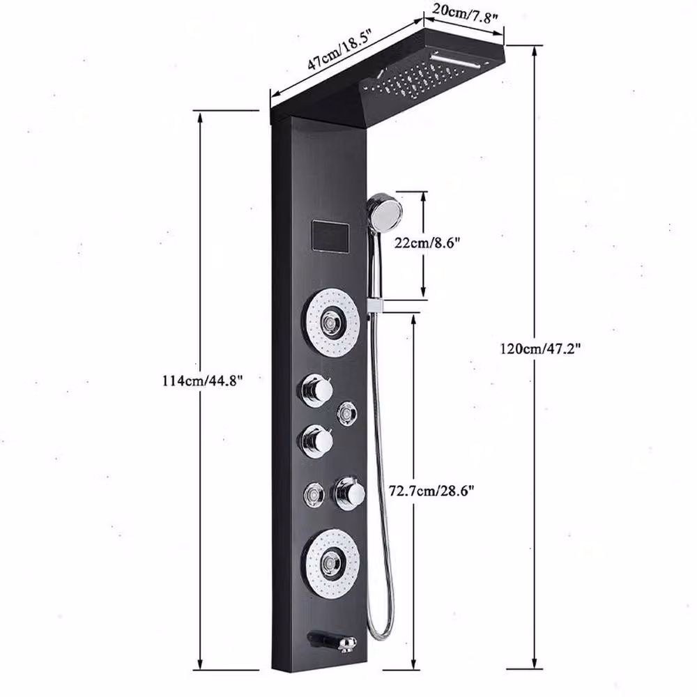 PAWNORA Stainless Steel Shower Panel Column Tower System with Rain, Massage and Hand Shower in Matt Black, H: 114 cm – 2