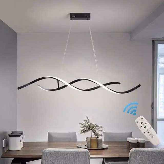 Garwarm Modern Black LED Dimmable Kitchen Island Pendant Light with Remote Control