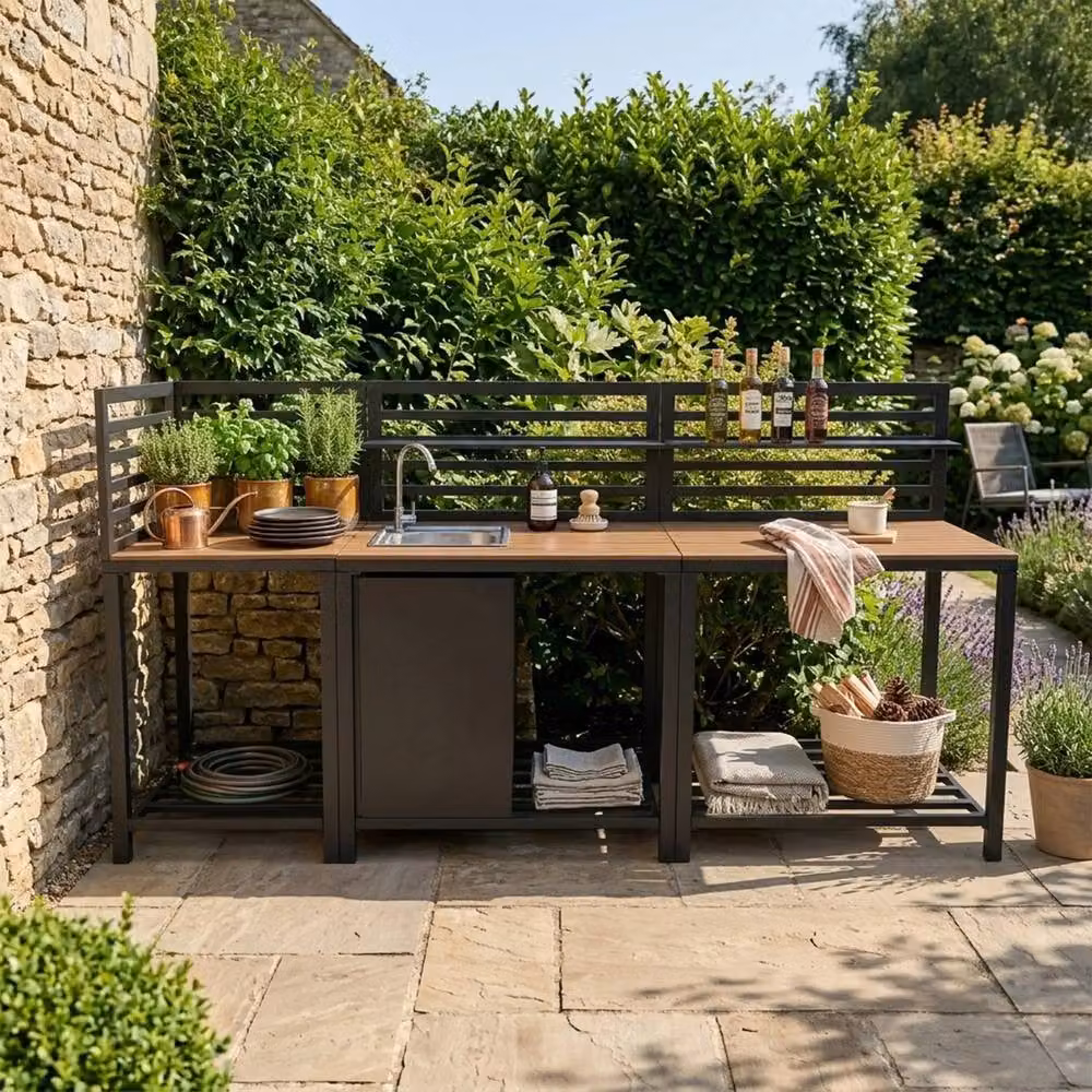 Monstershop 3-Piece Outdoor Kitchen Set in Grey Aluminium and Wood, W/D/H: 127.5 x 61.5 x 240 cm – 4