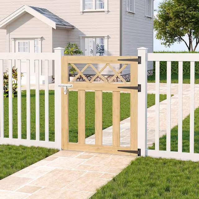 Darphe Wooden Garden Gate with Top Trellis in Yellow, W: 76 cm, H: 90 cm