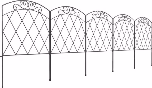 Outsunny 3m Black Powder-Coated Metal Decorative Garden Fence with Diamond and Swirl Pattern – 1