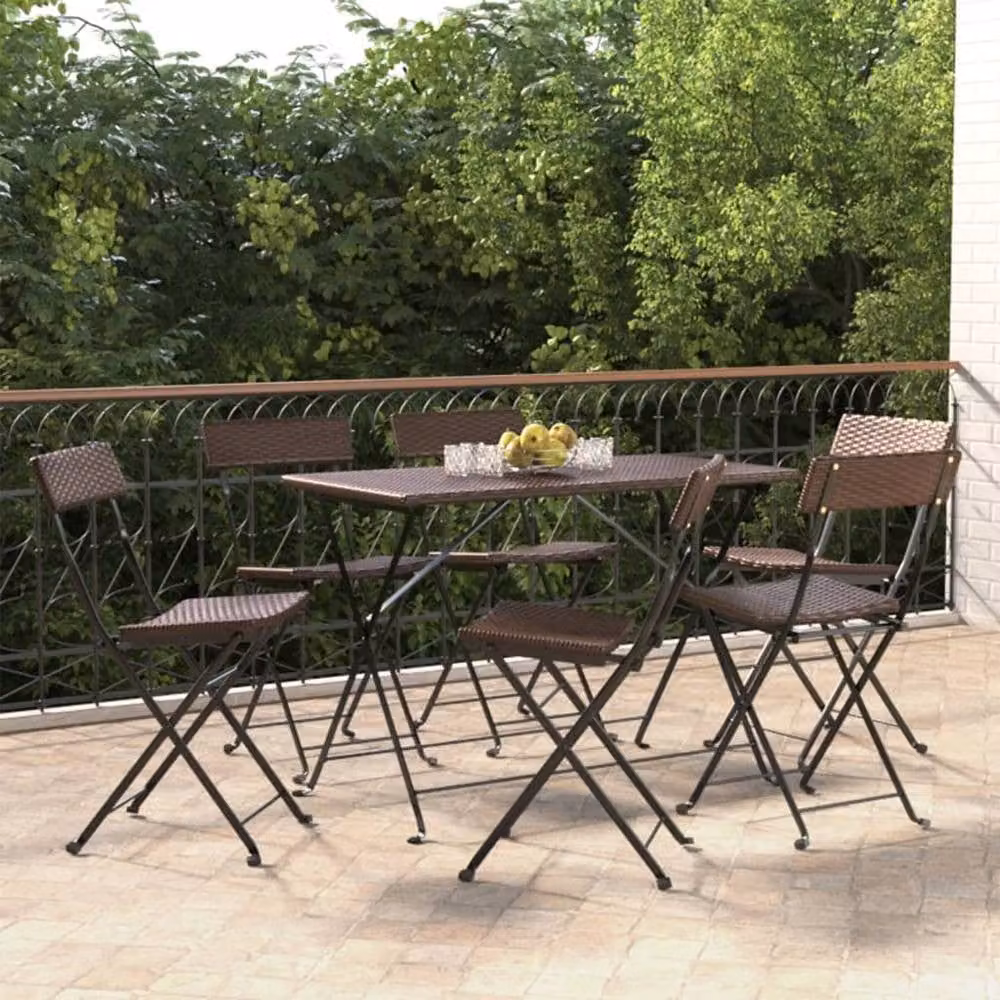 Berkfield Home Beautiful Set of 6 Brown Poly Rattan and Steel Folding Bistro Garden Chairs – 2