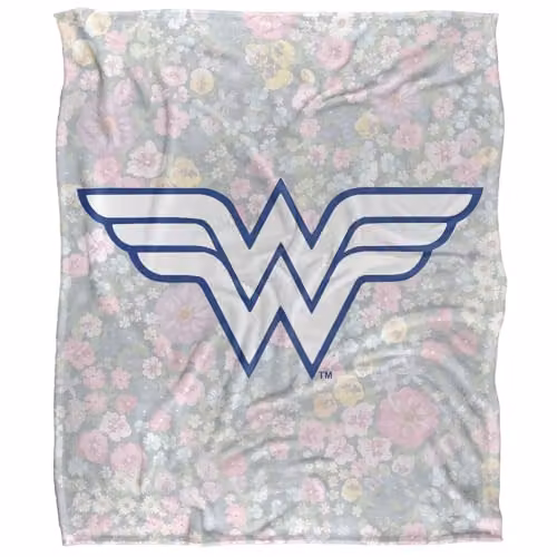 DC Comics Wonder Woman Floral Logo Super Soft Fleece Throw Blanket, White, W: 152 cm, D: 127 cm