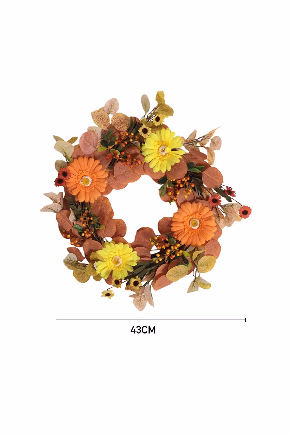 Living and Home Brown Artificial Daisy Berry Flower Wreath, Diameter: 43 cm – 1