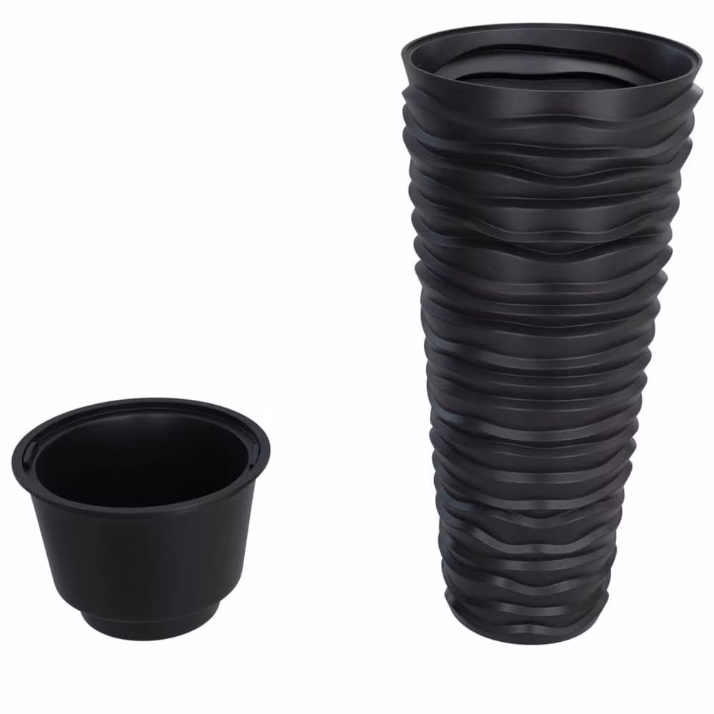 Berkfield Home Planter with Removable Inner Pot in Black and Anthracite with Grooved Look – 3