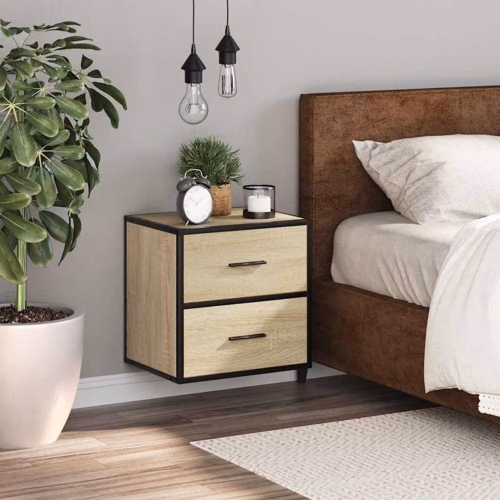 Berkfield Home Wall-mounted Bedside Cabinet in Sonoma Oak, Light Tan, W/D/H: 40 x 31 x 39.5 cm – 3