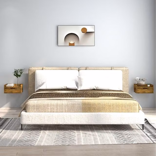 HOMCOM Set of 2 Wall Mounted Floating Nightstands in Brown