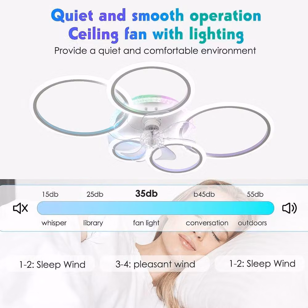NESTLUNE Modern Dimmable RGB LED Ceiling Fan with Light in White – 2