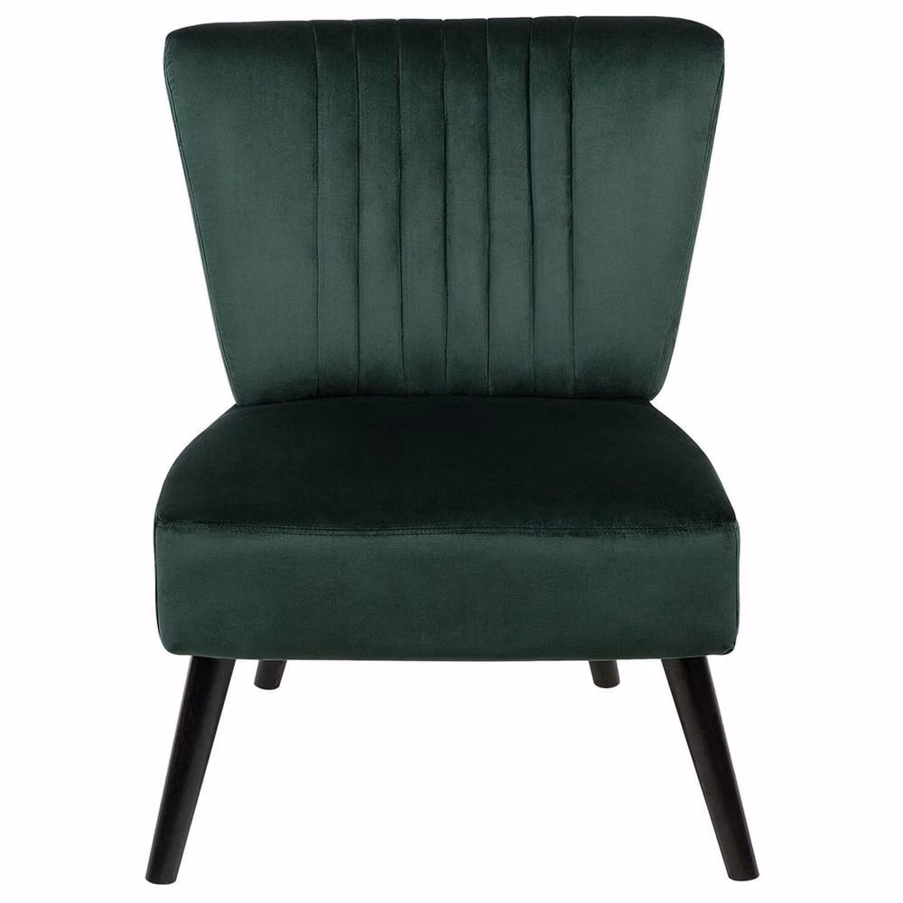 Wyld and Coco Green Velvet Armless Accent Chair with Vertical Tufting and Rubberwood Frame – 3