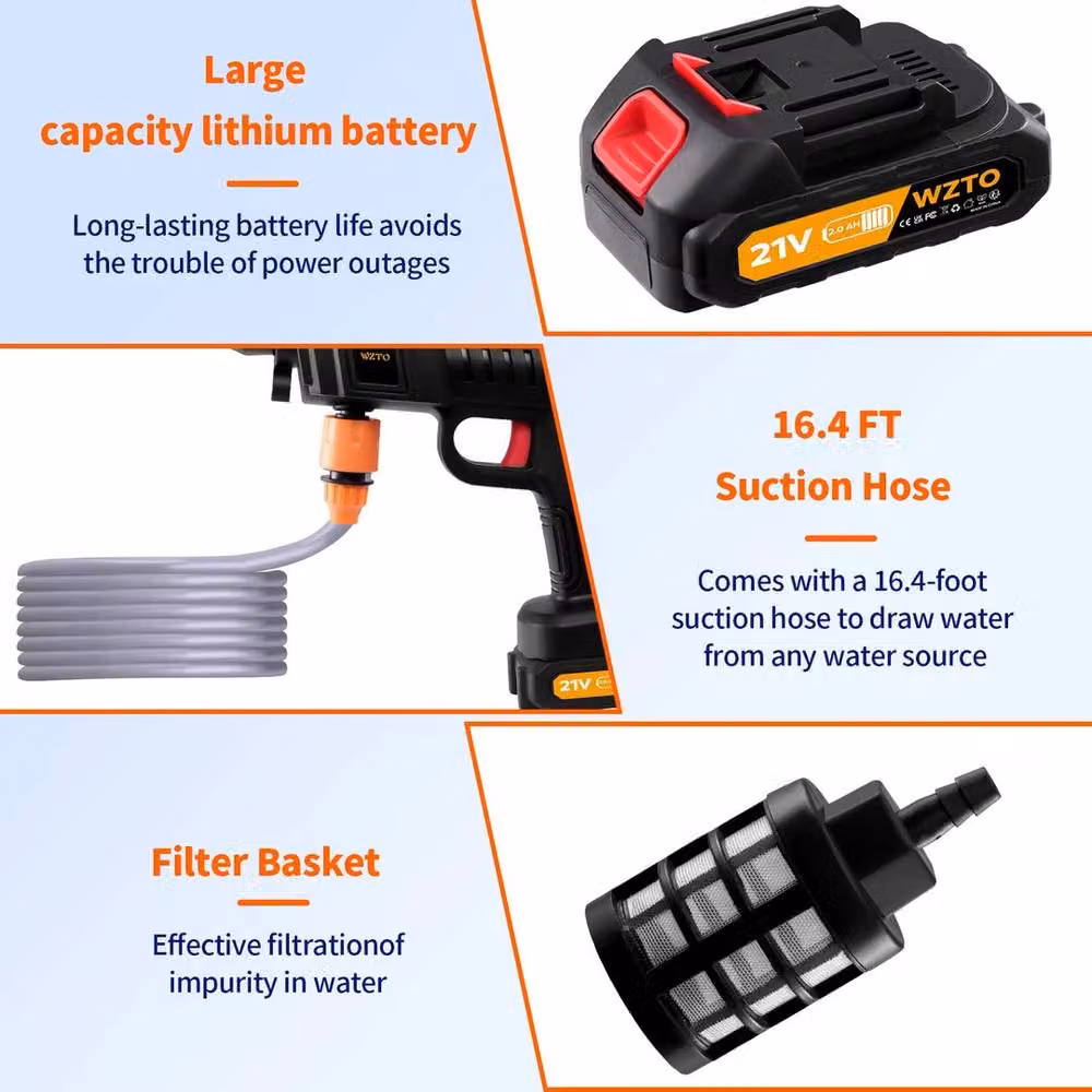 EONLION Cordless High Power Portable Pressure Washer in Black with Rechargeable Battery – 5