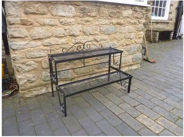 Poppyforge 2 Tier Steel Garden Pot Stand, Black, W82.5 x D43.2 x H50.8 cm