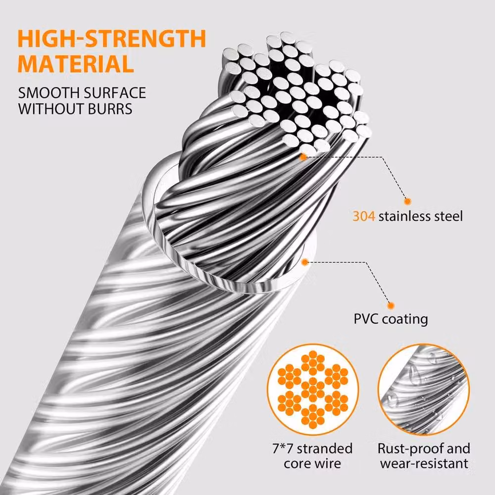 PAWNORA Silver PVC Coated Garden Wire Rope Fence, 50m – 3